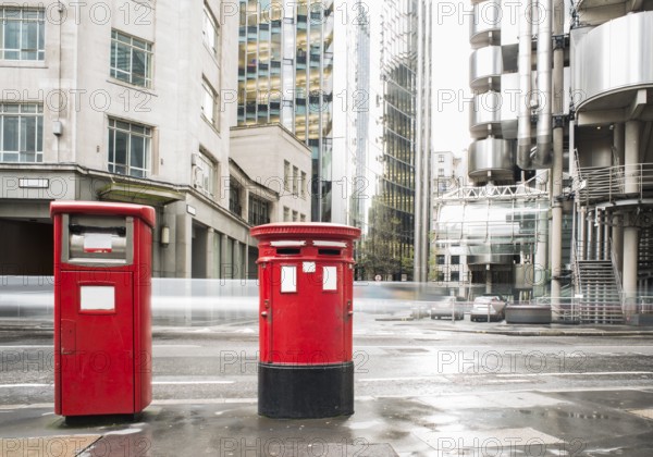 English style red mailboxes vintage buildings