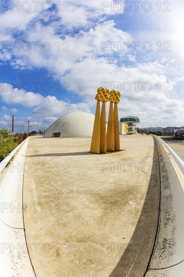The town of Avilas in Asturias. North of Spain. International center of the architect Oscar Niemeyer. The complex consists of several futuristic buildings of white color and various shapes