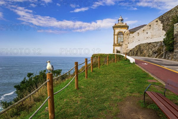 Beautiful road to the Lighthouse. Unusual impressive architecture of the Luarca. Atlantic coast, Asturias. Romantic trip to Spain