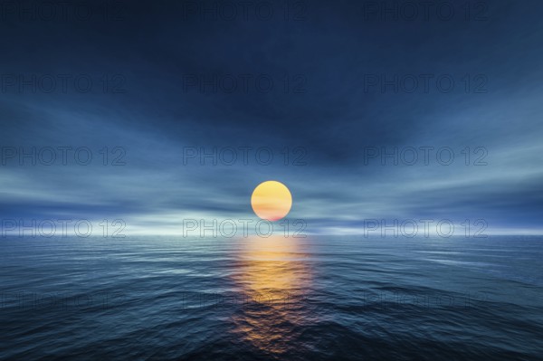 3d rendering of a sunset over the sea