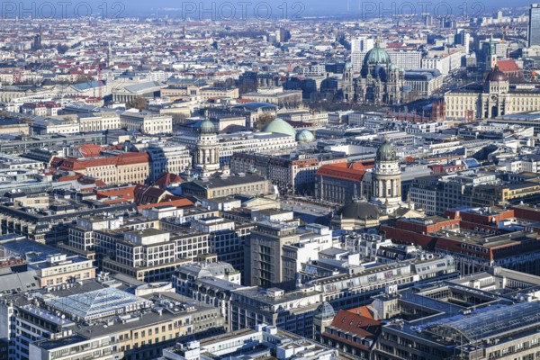 Aerial view, Leipziger Straße, Friedrichstraße, Berlin Cathedral, Gendarmenmarkt, Berlin Mitte, Berlin, Germany, Europe