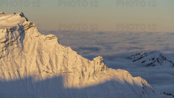 Sunrise in Kleinwalsertal in Austria. Allgäu Alps with a view of the Diedamskopf mountain