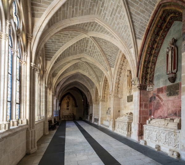 Burgos, Spain, 14 April, 2024: view of the cloister hallway in the Burgos Cathedral, Europe