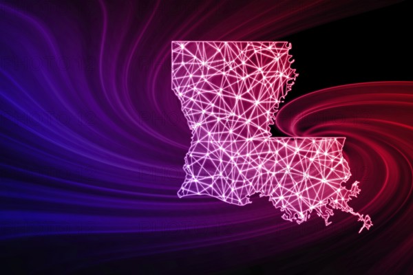 Map of Louisiana, Polygonal mesh line map, modern map