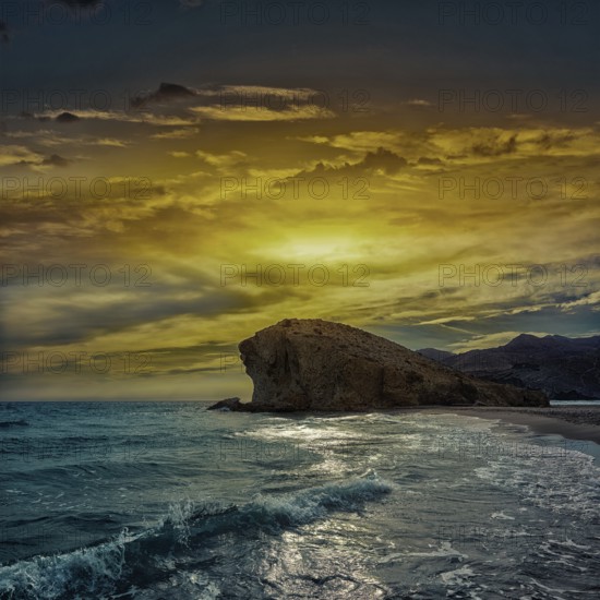 Almeria Playa del Monsul beach sunset at Cabo de Gata in Spain