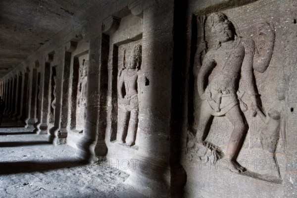 Sculpture carved on kailasa temple wall aurangabad maharashtra, india, asia