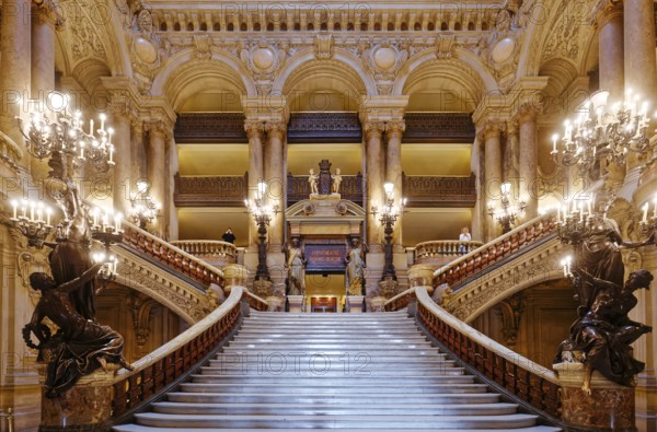 PARIS, FRANCE, MARCH 14, 2017 : interiors, frescoes and architectural details of the palais Garnier, Opera of Paris, march 14, 2017 in Paris, France, Europe