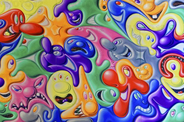 Manhattan, New York City, New York, USA, North America, Colourful, playful wall art with surreal faces and vivid patterns, expressive, United States of America, North America