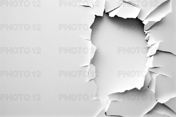 Broken white wall with a hole in the center. 3d illustration