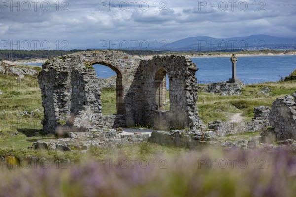 Ruins of the ruined St Dwynwen Church, Llanddwynn Island, Newborough, Anglesey, Wales, Great Britain