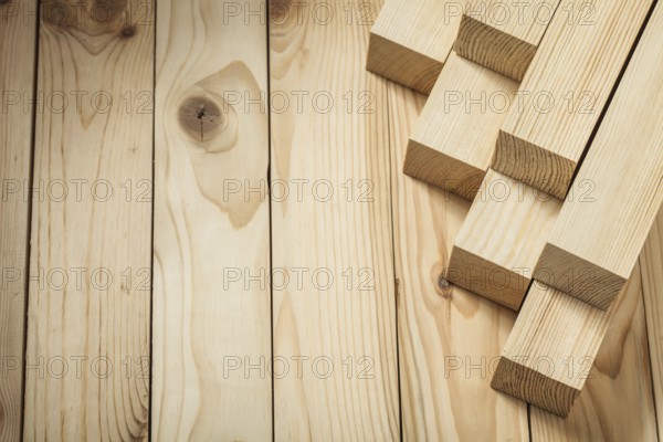 Wooden boards little square timber planks in little stack copy space view