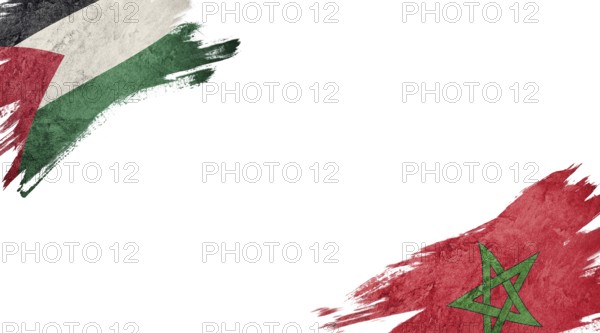 Flags of Palestine and Morocco on white background