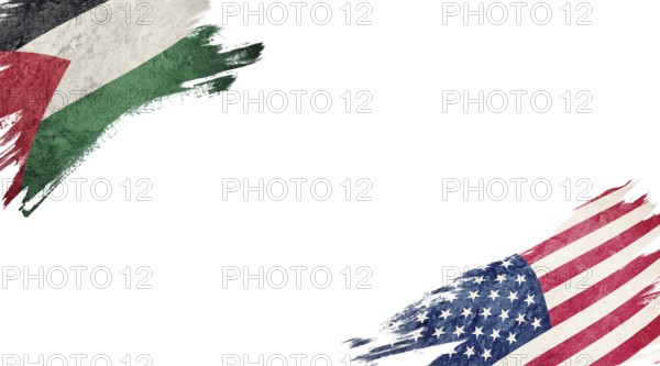 Flags of Palestine and USA on white background