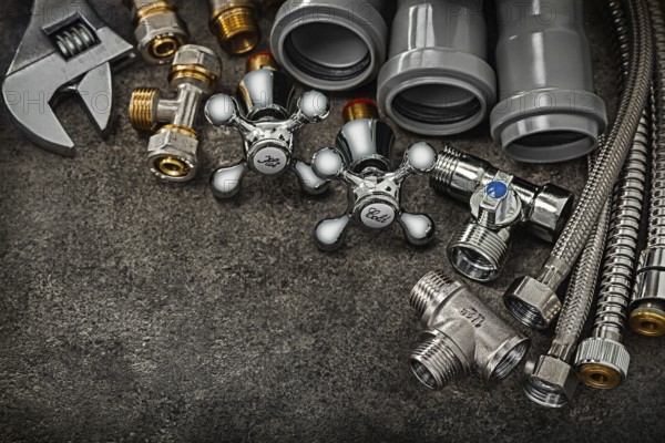 Plumbers pipe fixtures fittings connectors hoses plastik pipes monkey wrench