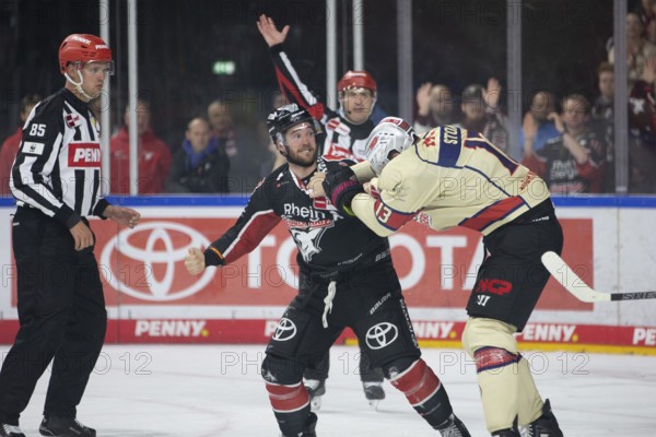LanxessArena, Cologne, North Rhine-Westphalia, Joshua Currie (Cologne Sharks, #18), Ryan Stoa (Nuremberg Ice Tigers, #13), PENNY DEL, Cologne Sharks- Nuremberg Ice Tigers on 27/09/2024 at LanxessArena in Cologne Germany .Photo