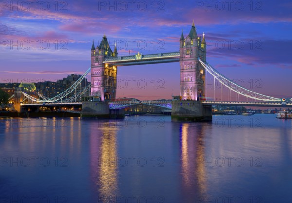 London Tower Bridge sunset on Thames river in England