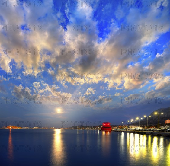 Denia port sunset dusk in marina at Alicante Mediterranean Spain