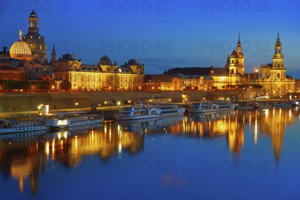 Dresden sunset skyline reflecion in Elbe river in Saxony of Germany
