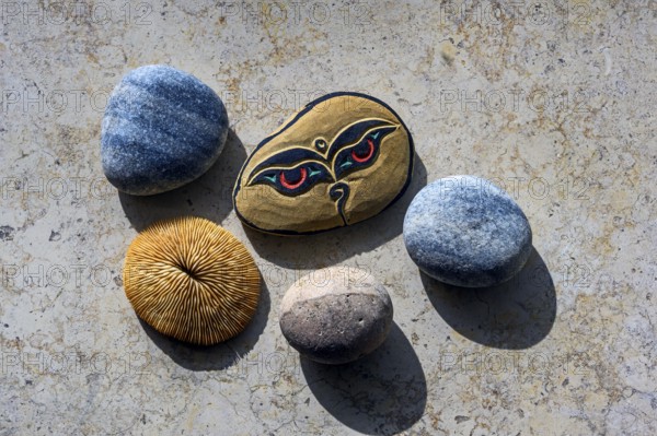 Stone from Tibet with engraved picture, souvenir in Germany