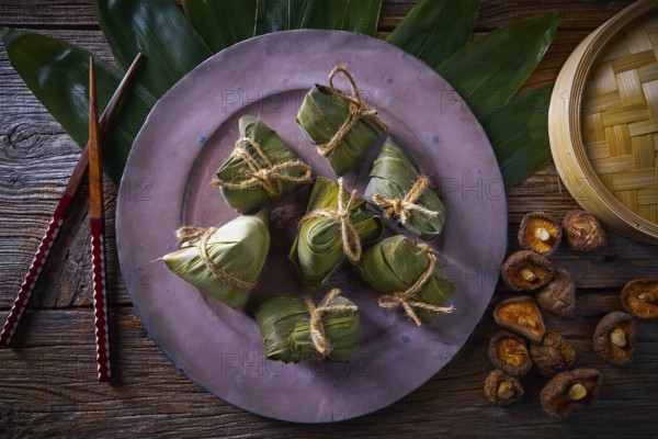 Zongzi Glutinous sticky Rice Dumplings recipe wrap with bamboo leaves asian food