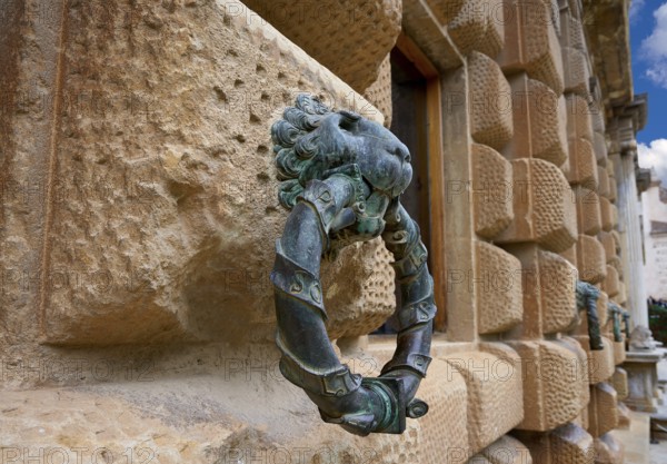 Alhambra lion holding ring in Carlos V of Granada Spain