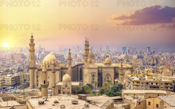 Dusk over Cairo and Sultan Hassan Mosque, Egypt, Africa