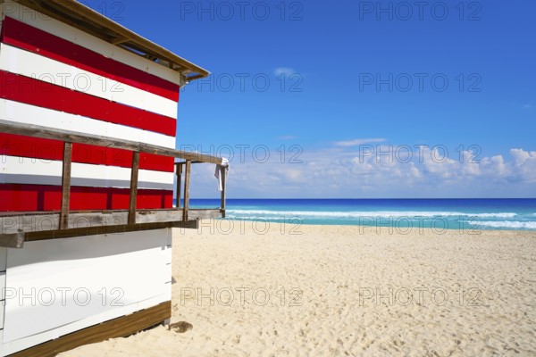 Cancun Playa Delfines beach baywatch tower in Riviera Maya of Mexico