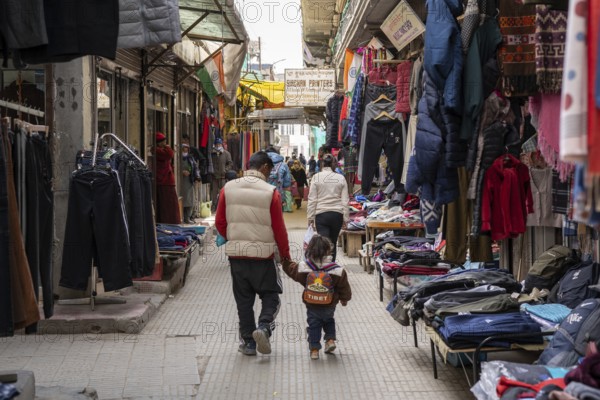 Leh, India, April 04, 2023: People at the Moti Market in the city centre, Asia