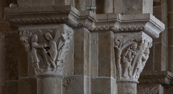Vezelay, Basilica of Ste-Marie-Madeleine. Interior. Romanesque nave Figure capitals, St, Saint, Saint