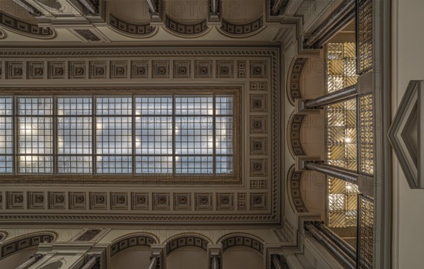 Brussels Old Town, Brussels Capital Region, Belgium, 12 06 2019 Art nouveau ceiling of the Royal museum of Fine Arts in Art Nouveau style, Europe