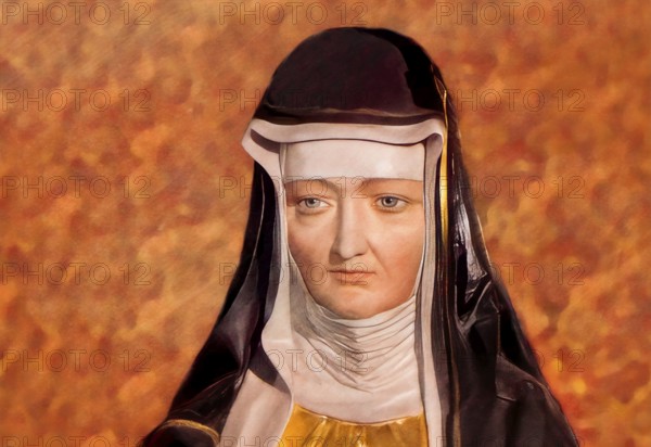 Figure of Hildegard of Bingen, Sibyl of the Rhine, 1098 – 1179, German Benedictine abbess and polymath, digitally edited