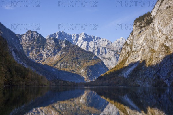 Obersee with Watzmann east face, Königssee, Schönau, Berchtesgaden National Park, Berchtesgadener Land, Upper Bavaria, Bavaria, Germany, Europe