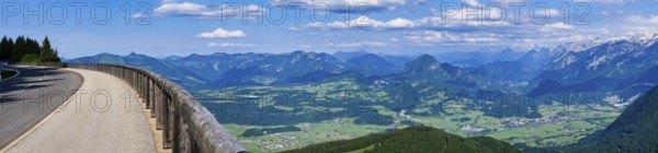 Panorama from the Roßfeld panoramic road with Salzach valley, Salzburg Alps, Dachstein, Tennengebirge mountains