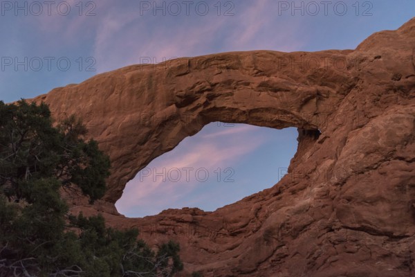 Sunset over Turret Arch in the Arches National Park, USA, North America