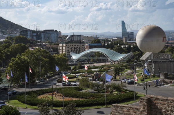 TBILISI, GEORGIA - AUGUST 19, 2023: Aerial view at the city center