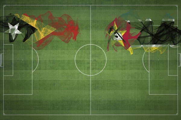 East Timor vs Mozambique Soccer Match, national colors, national flags, soccer field, football game, Competition concept, Copy space