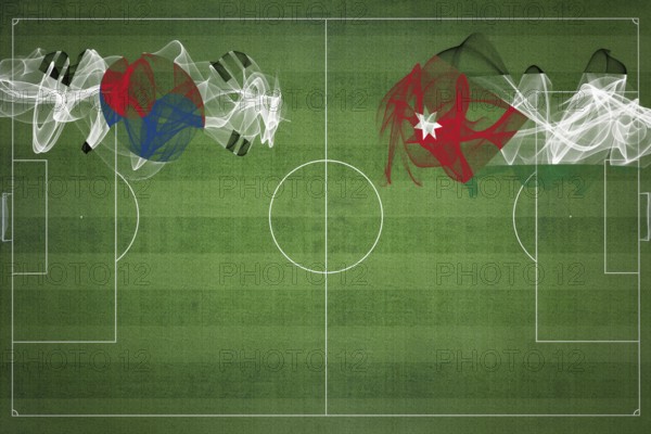 South Korea vs Jordan Soccer Match, national colors, national flags, soccer field, football game, Competition concept, Copy space