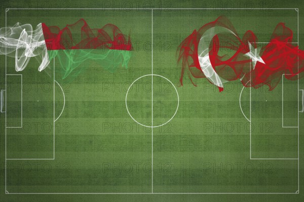 Madagascar vs Turkey Soccer Match, national colors, national flags, soccer field, football game, Competition concept, Copy space