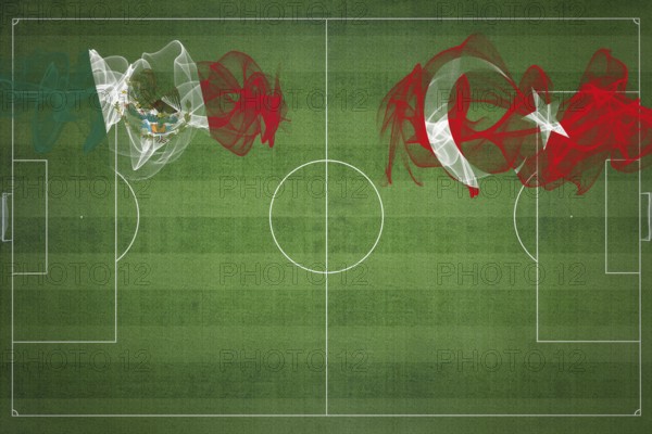 Mexico vs Turkey Soccer Match, national colors, national flags, soccer field, football game, Competition concept, Copy space