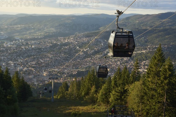Cable car, gondola lift from Sarajevo to Mount Trebevic, below the city of Sarajevo, Sarajevo, Bosnia and Herzegovina, Europe