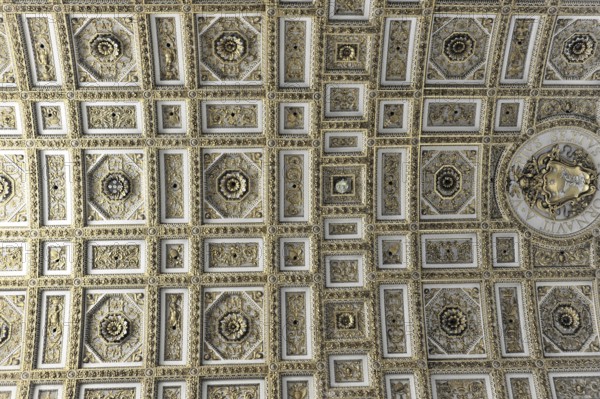 Vatican, Rome, Lazio, Italy, Europe, Richly decorated ceiling with geometric patterns and stucco details, Europe