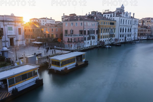 Evening light at sunset, view of the Grand Canal from the Ponte dell' Accademia, long exposure, Venice, Italy, Europe