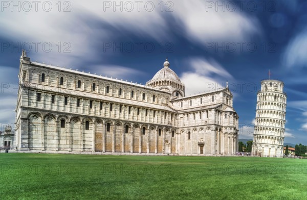 Leaning Tower of Pisa. Blue cloudy sky background