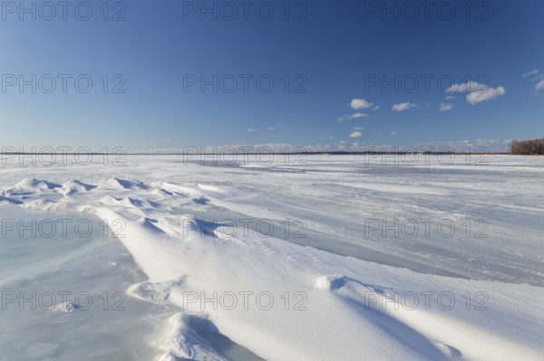 Nature, frozen riverscape with snow drifts, Province of Quebec, Canada, North America