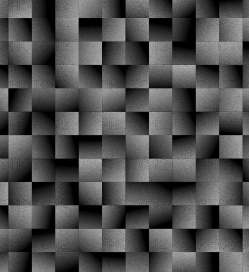 A modern abstract design featuring repetitive squares with a gradient creating a 3D effect in black and grey tones