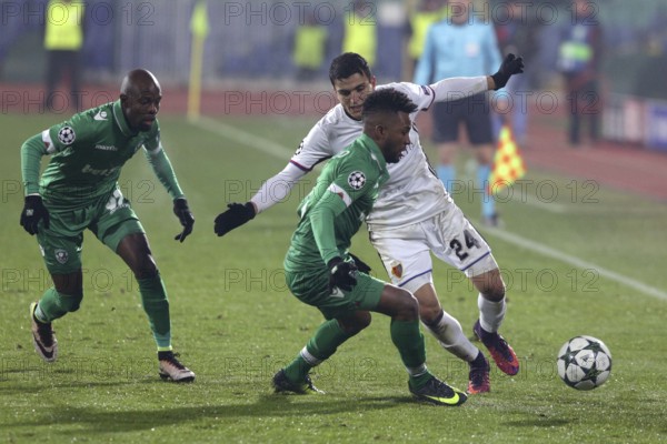 Sofia, Bulgaria - November 23, 2016: Ludogorets player Sisinio versus Basel player during UEFA Champions League football match between Ludogorets Razgrad and Basel at Bulgaria's National Stadium