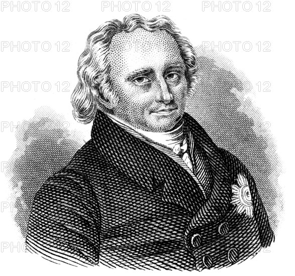 Christoph Wilhelm Hufeland, 1762 - 1836, a German physician, social hygienist and founder of macrobiotics, Portrait von Christoph Wilhelm Hufeland, 1762 - 1836, ein deutscher Arzt, Sozialhygieniker und Begründer der Makrobiotik