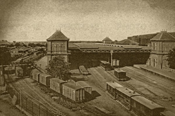 Vintage photo of agra railway station, uttar pradesh, india, asia