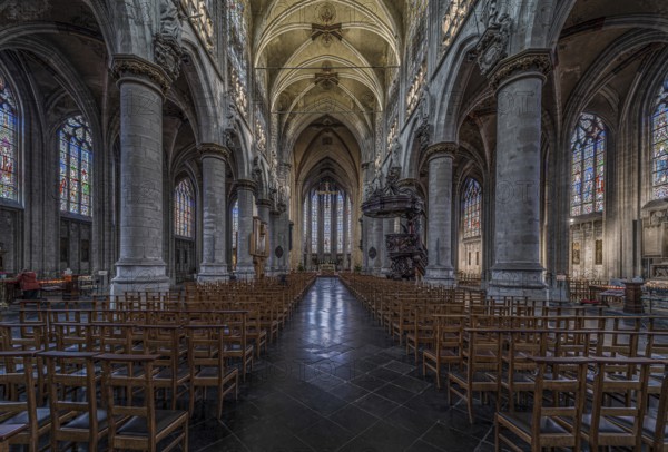 Brussels Old Town, Brussels Capital Region, Belgium, 12 12 2019 The symmetric interior design of the Our Lady of The Sablon catholic church, Europe
