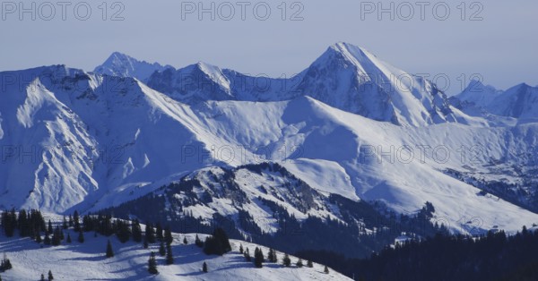 Mountain ranges seen from the Horneggli ski area, Switzerland, Europe